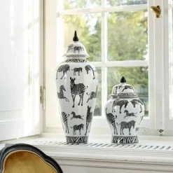 Vasen|KARE Design Deckelvase Zebra Gr 23X60