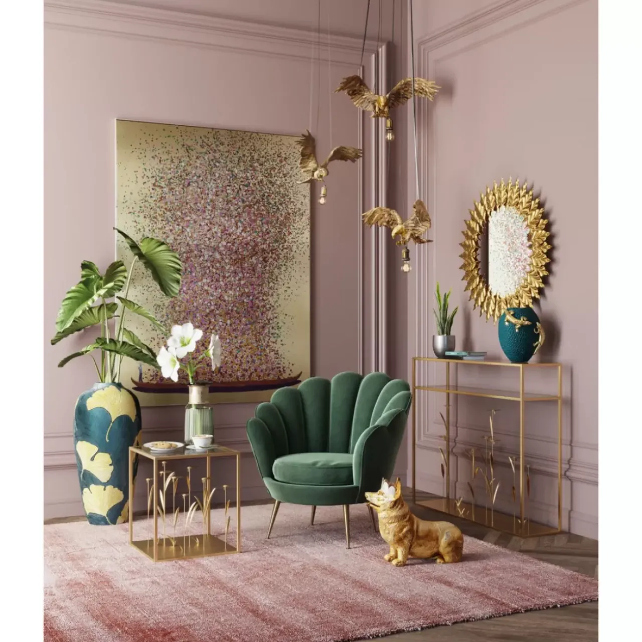 Kommoden & Sideboards|KARE Design Konsole Flower Meadow Gold 100