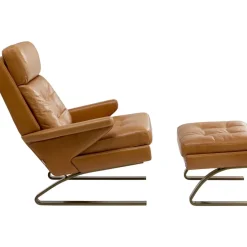 Sessel|KARE Design Sessel Mit Hocker Breno Braun