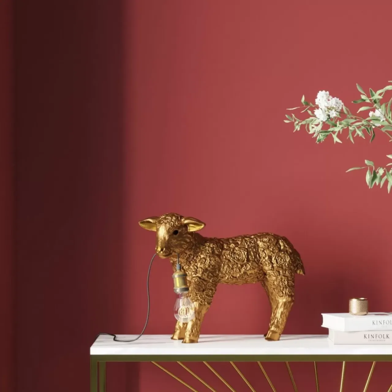 Tischleuchten|KARE Design Tischleuchte Animal Flower Sheep Gold 36Cm
